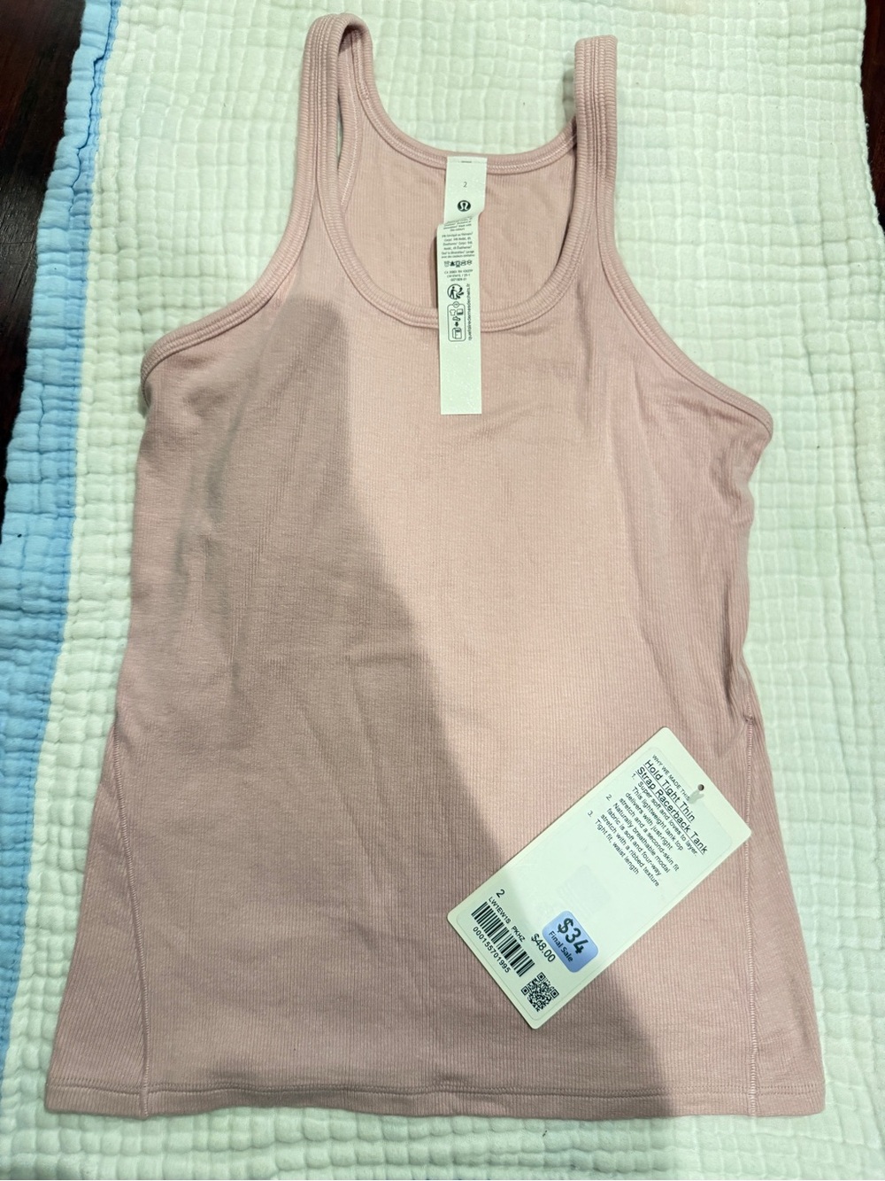 Lululemon Hold Tight Thin Strap Racerback Tank Size 2- Pink Haze